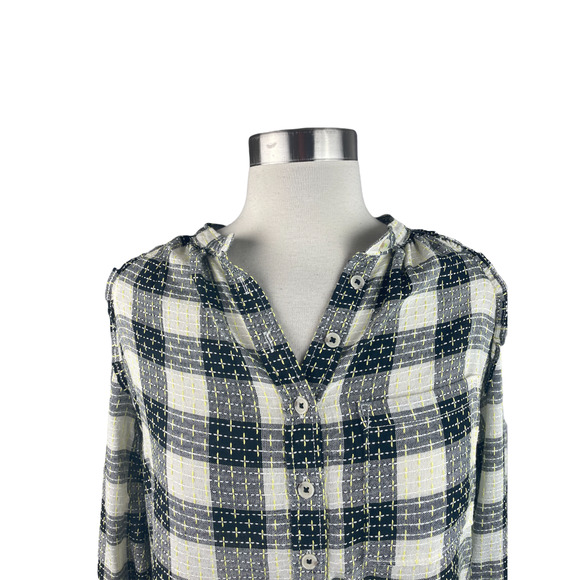 Pilcro XS Black and White Checker Button Up Long Sleeved Blouse - Picture 2 of 5